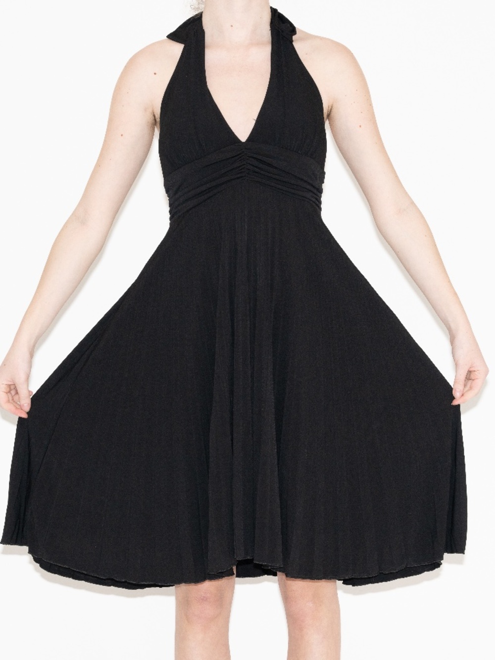Y2k black halter mini dress pleated bottom size large my michelle